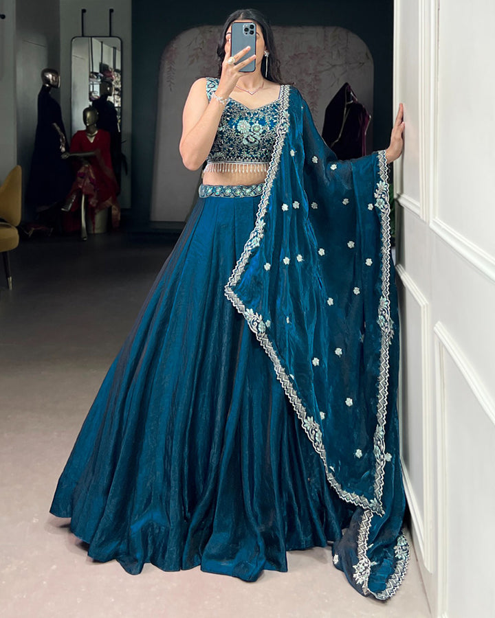 Peacock Color Fendi Embroidered Lehenga Choli