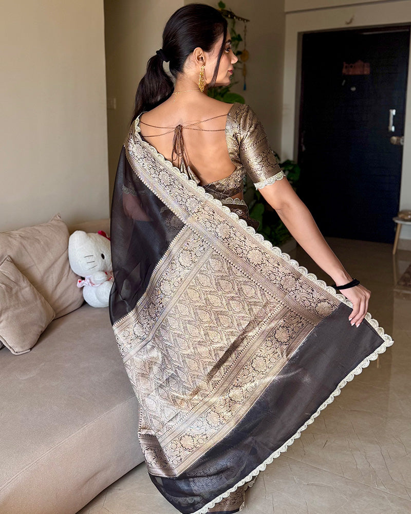 Black Color Banarasi Tissue Saree
