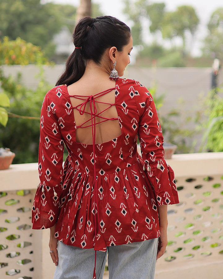 Maroon Color Cotton Printed Navratri Kediya