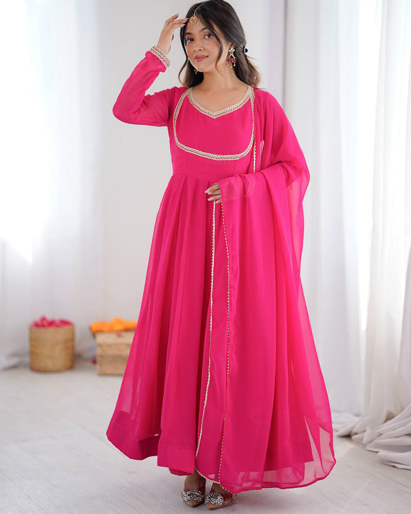 Pink Color Georgette Three Piece Anarkali Suit