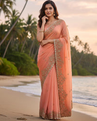 Maroon Color Space Silk Beads Embroidered Saree