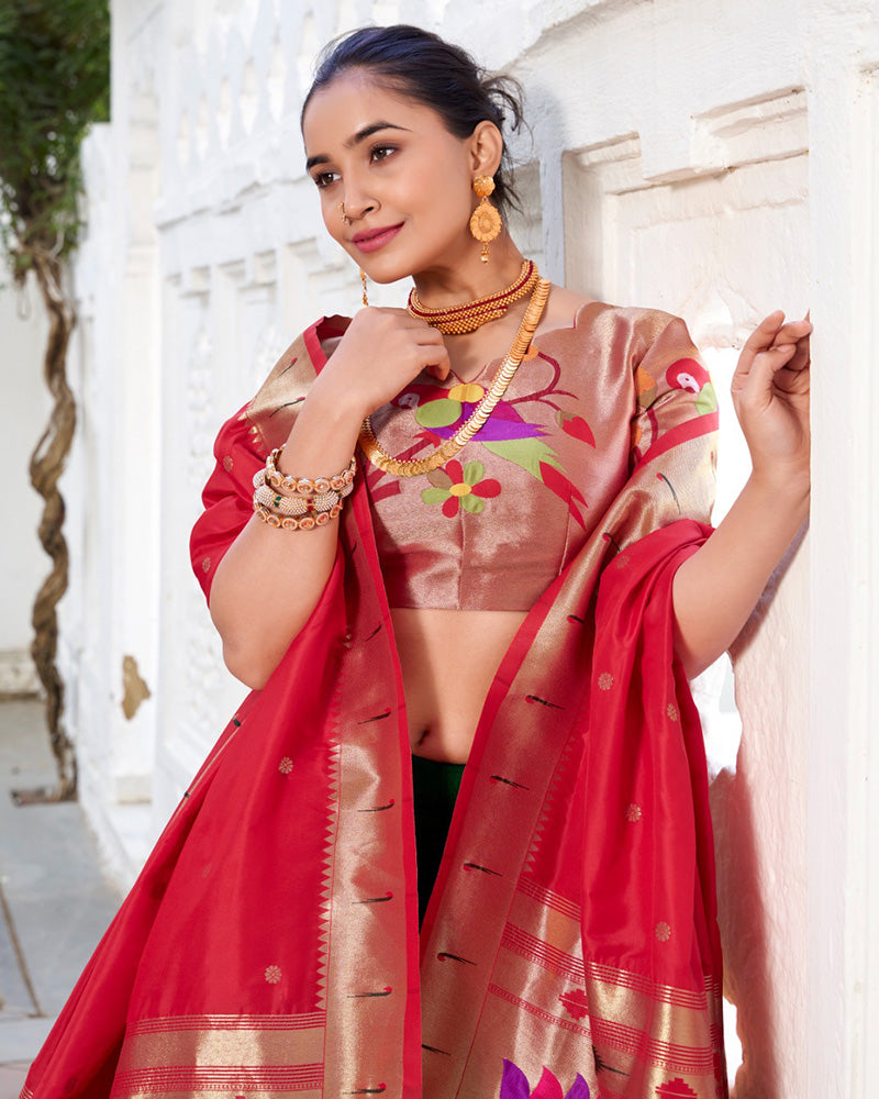 Green Color Vichitra Silk Jacquard Paithani Silk Half Saree