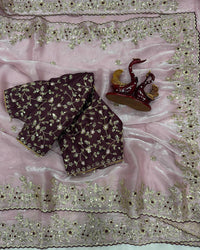 Cream Color Pure Soft Organza Saree