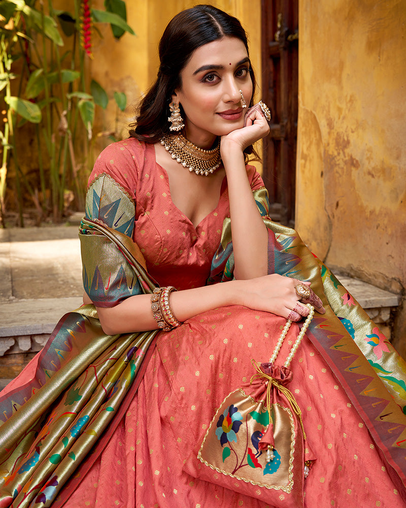 Peach Color Paithani Silk Zari Weaving Lehenga Choli