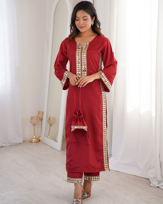 Maroon Color Natural Crape Kurti Suit