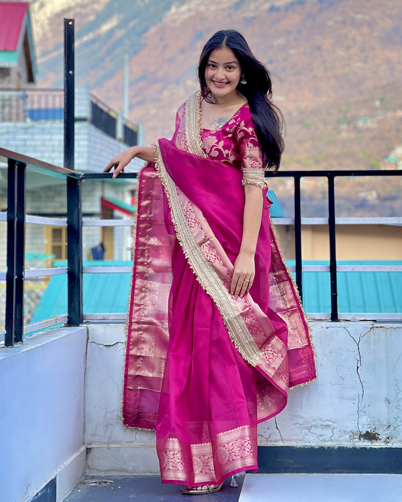 Magenta Color Banarasi Tissue Silk Saree