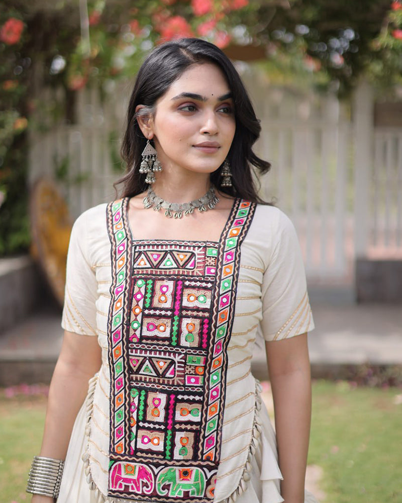 Four Color Kora Cotton Navratri Lehenga Set