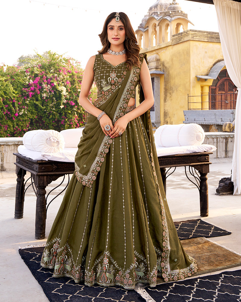 Olive Green Color Chocolate Crush Lehenga Choli