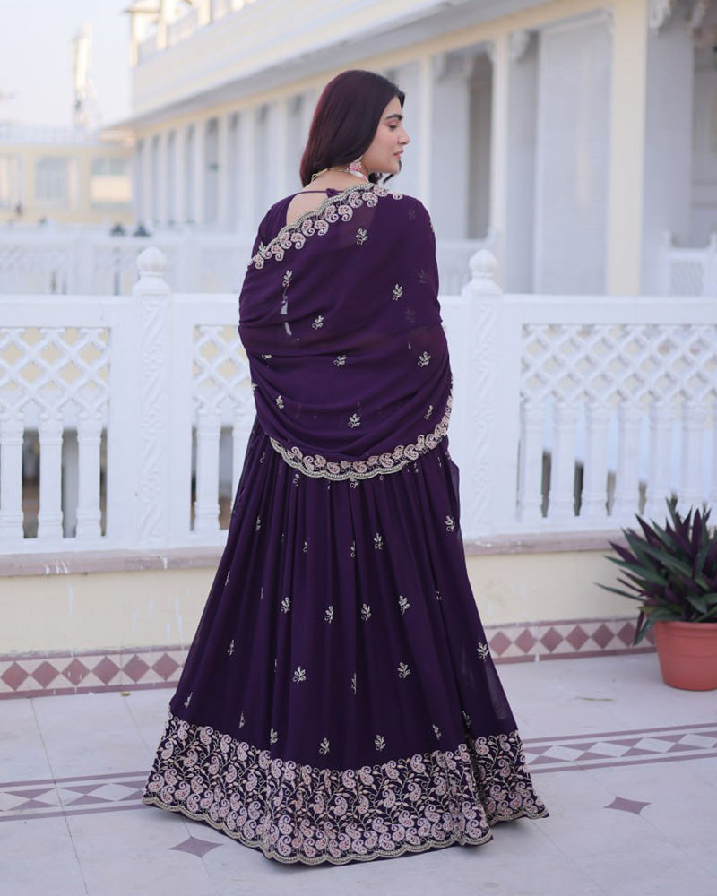 Royal Purple Color Blooming Embroidered Lehenga Choli