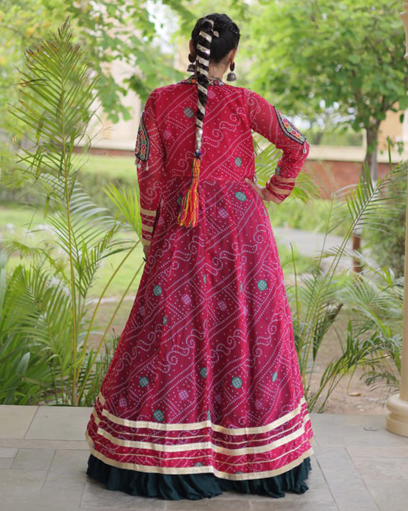 Dark Green Color Bandhani Printed With Rayon Lehenga  Choli