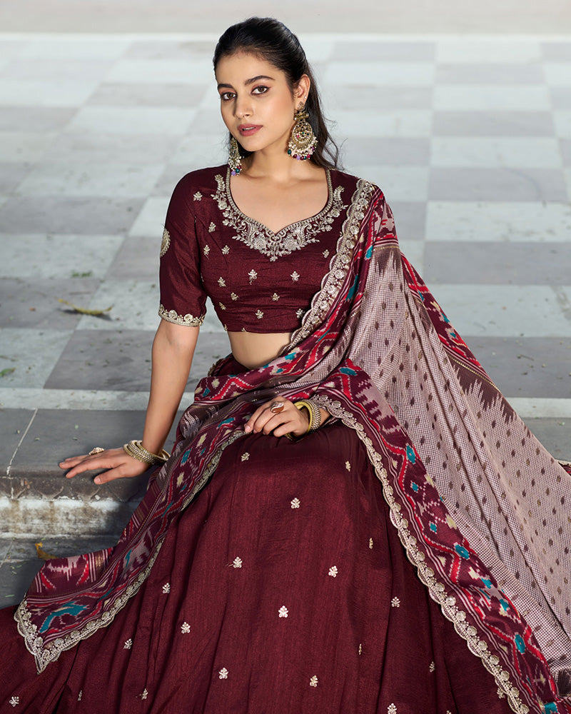 Premium Maroon Embroidered Vichitra Silk Lehenga Choli