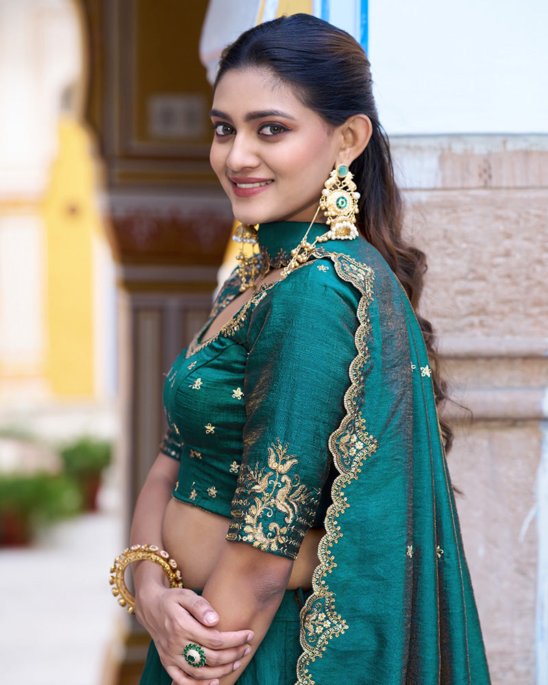 Designer Teal Green Color Nc Silk Embroidered Lehenga Choli