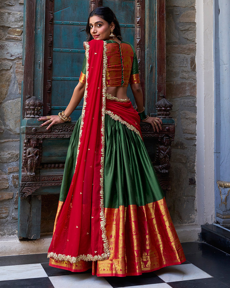 Green Color Narayan Pattu Silk Designer Half Saree