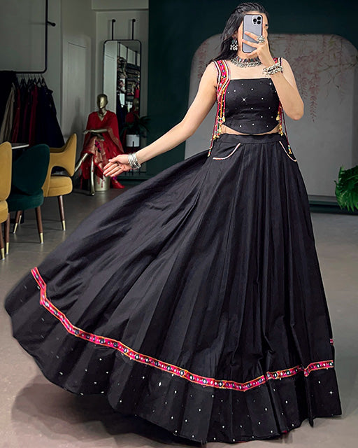 Black Color Fully Stitched  Navratri Lehenga Choli