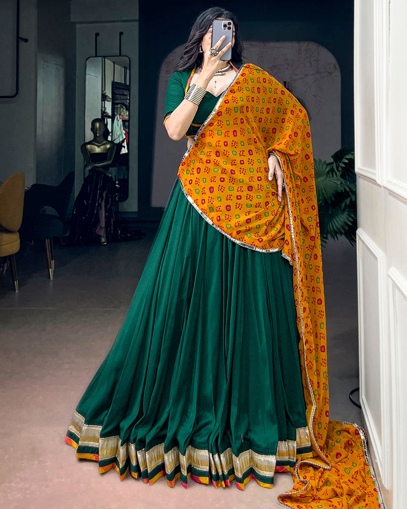 Traditional Green Color Soft Chinon Navratri Lehenga Choli