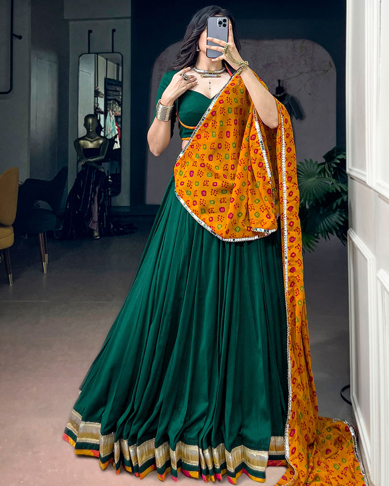 Traditional Green Color Soft Chinon Navratri Lehenga Choli