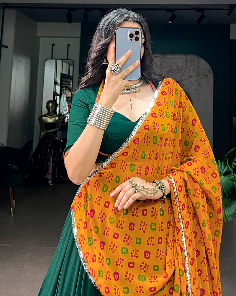 Traditional Green Color Soft Chinon Navratri Lehenga Choli