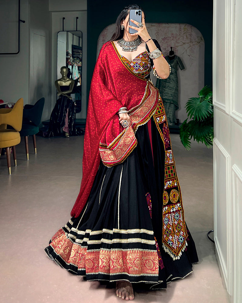 Black Color Pure Rayon Navratri Special Lehenga Choli