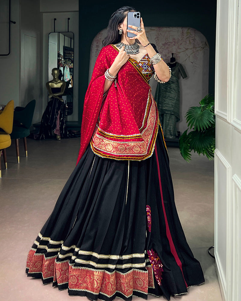 Black Color Pure Rayon Navratri Special Lehenga Choli