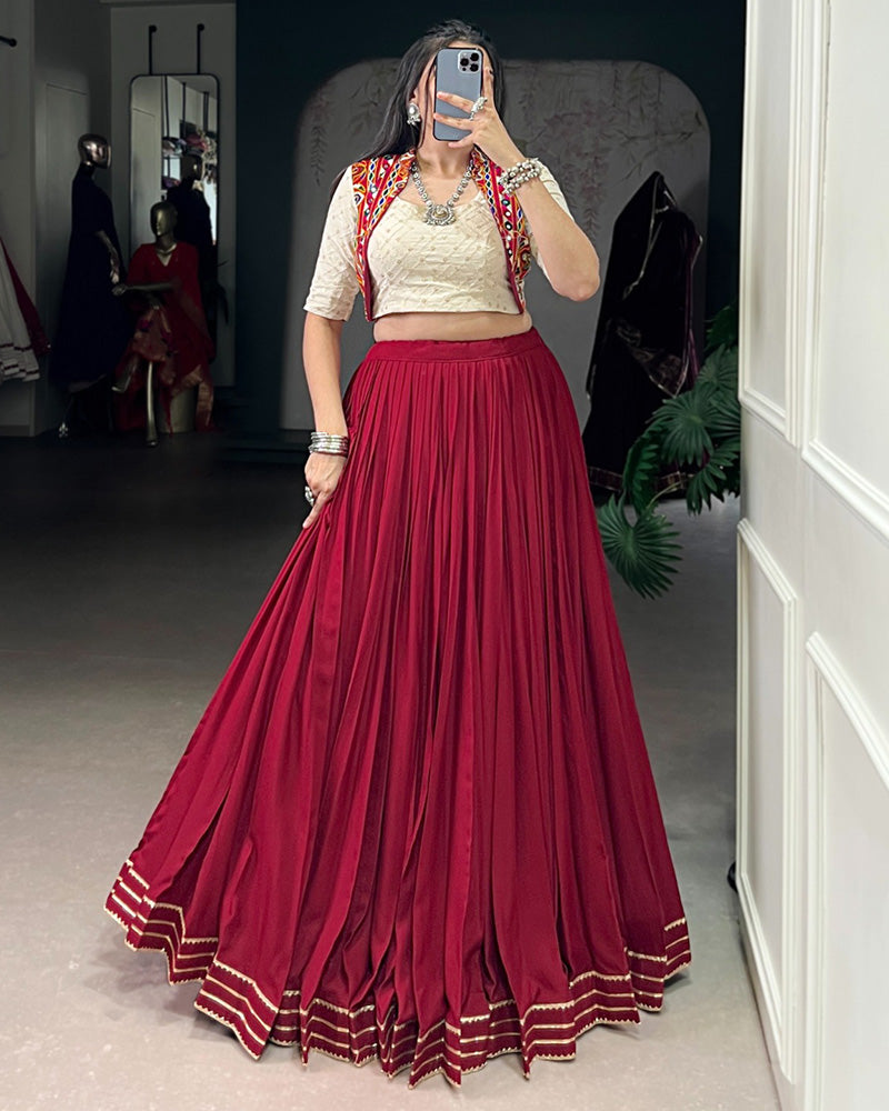 Maroon Color Pure Rayon Navratri Lehenga Choli