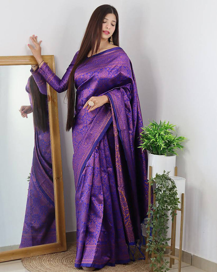 Royal Blue Color Banarasi Jacquard Soft Silk Saree