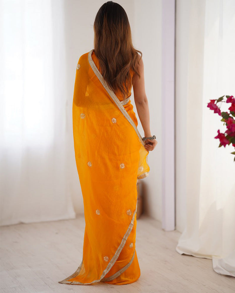 Mustard Color Smooth Fandy Embroidered Saree