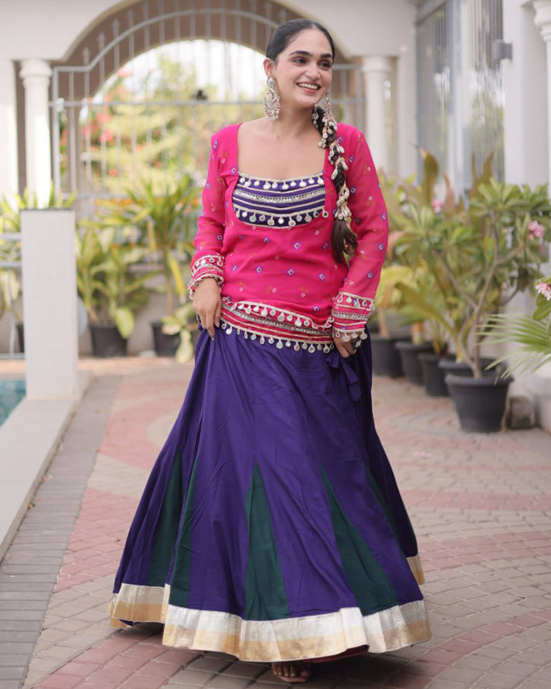 Rani Pink  Color Rayon Navratri Lehenga Set