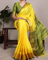 Yellow Color Zari Weaving Poly Cotton Saree