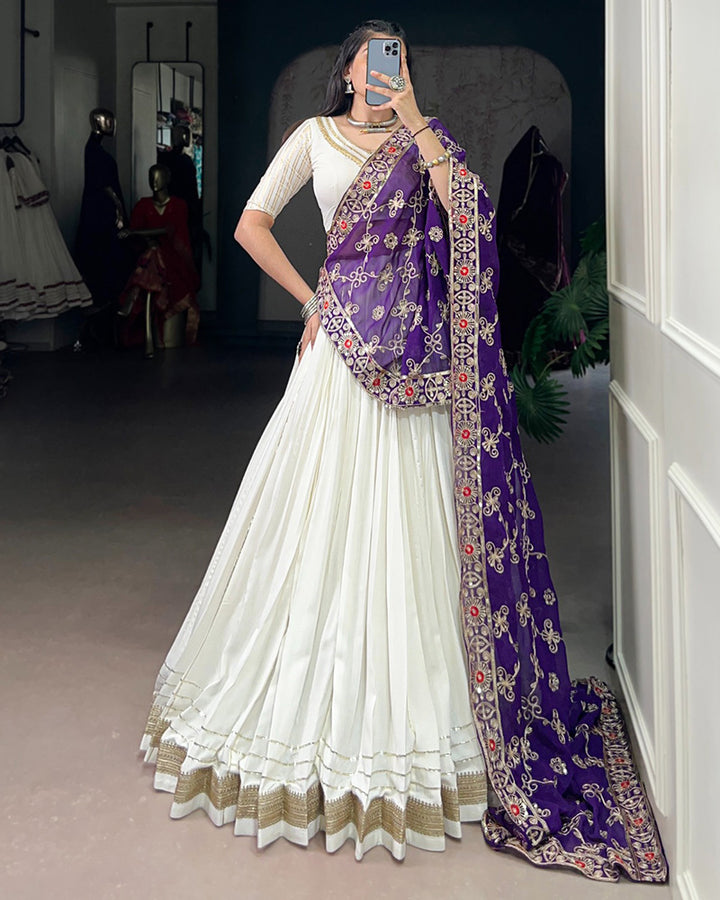 Traditional White Color Pure Rayon Lehenga Choli