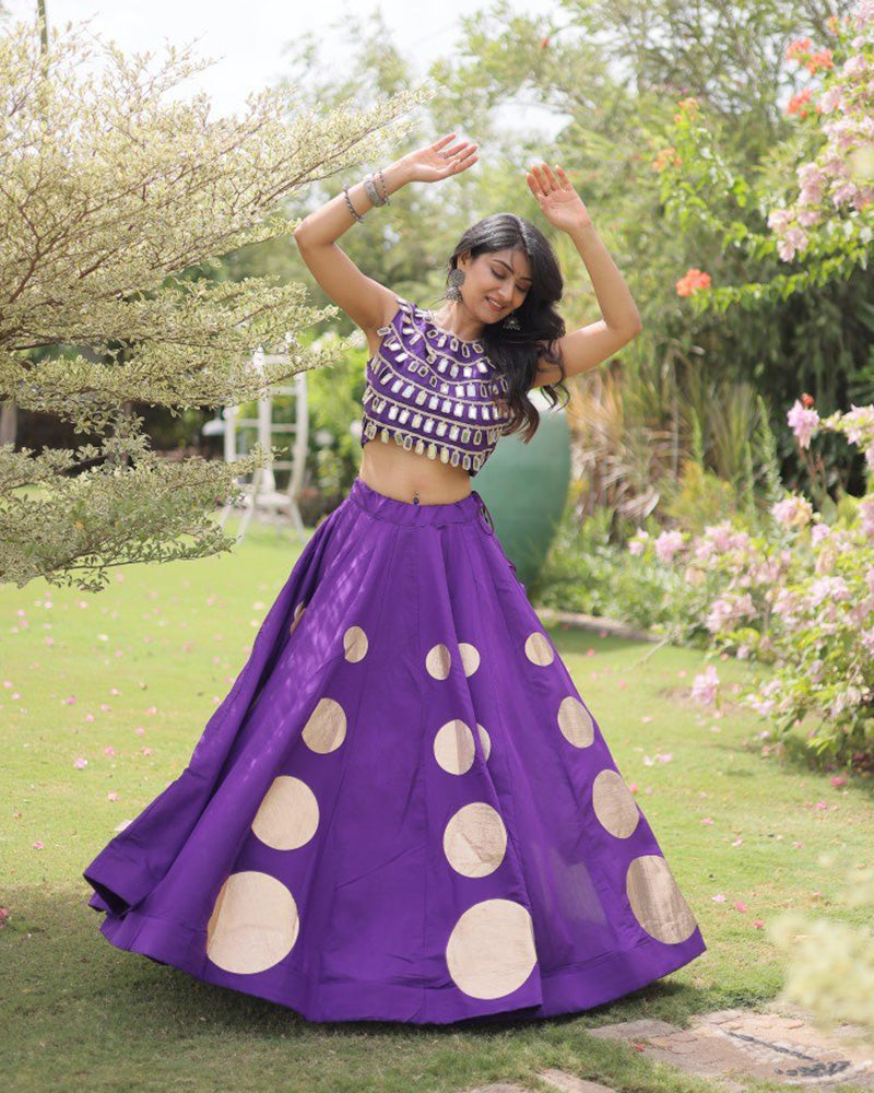 Traditional Purple Roman Silk Navratri Wear Lehenga Choli