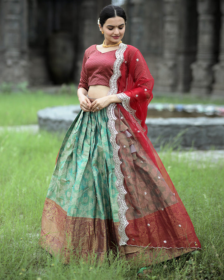 Red Color Kanjivaram Pattu Silk Designer Lehenga Choli
