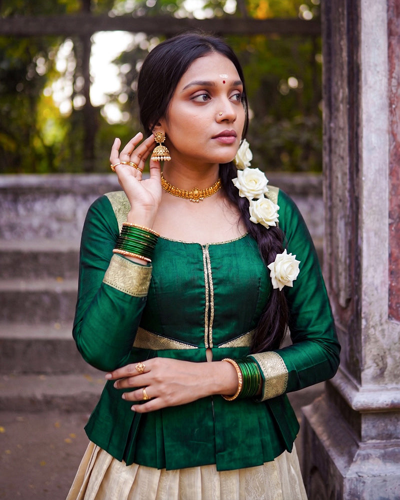 Off White Color Kanchipuram Zari Weaving Lehenga Choli