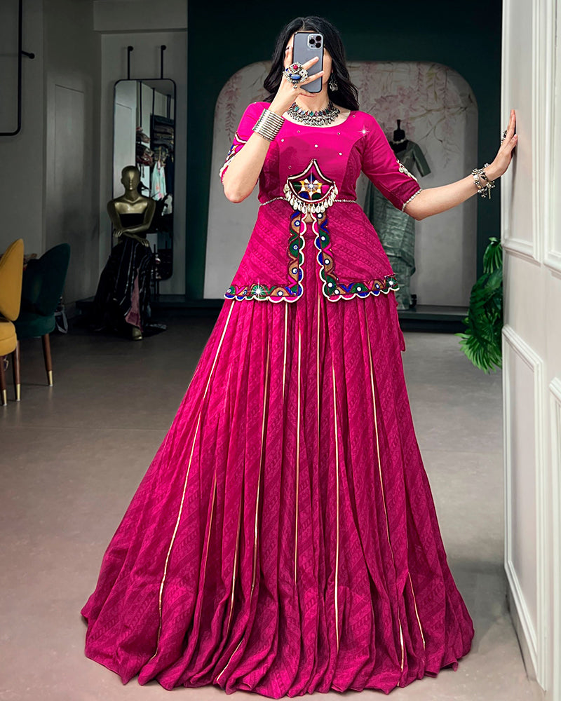 Pink Color Georgette Printed Gota Patti Navratri Lehenga Choli