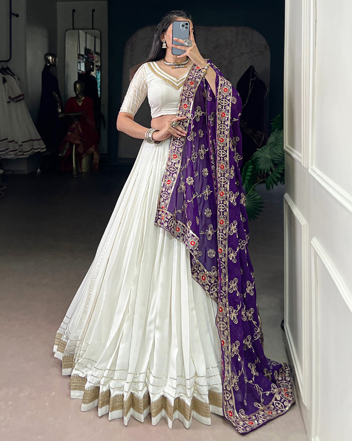 Traditional White Color Pure Rayon Lehenga Choli