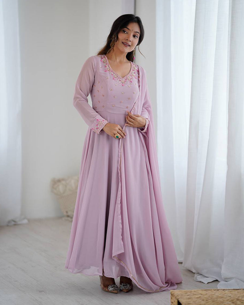 Light Pink Color Georgette Three Piece Anarkali Suit