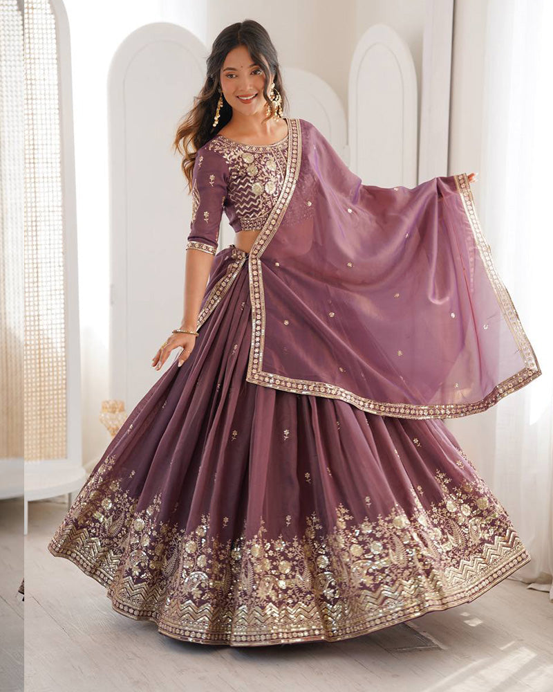 Blend Purple Color Shimmer Silk Lehenga Choli