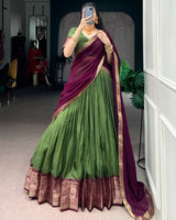 Mehndi Color Dola Chex Zari Weaving Half Saree