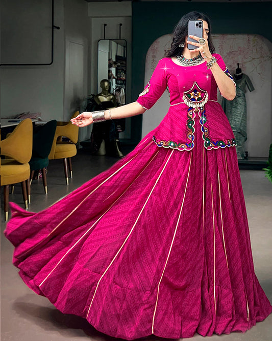Pink Color Georgette Printed Gota Patti Navratri Lehenga Choli