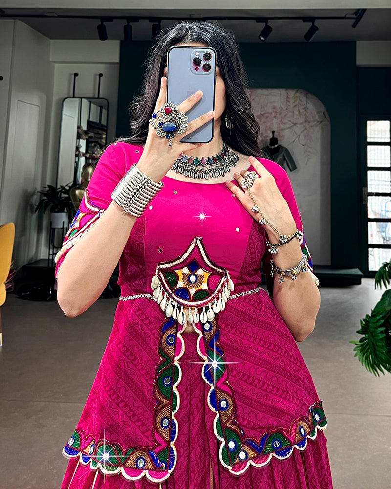 Pink Color Georgette Printed Gota Patti Navratri Lehenga Choli