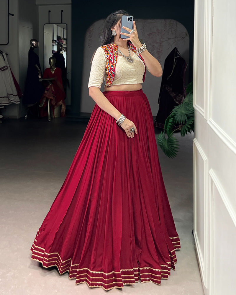 Maroon Color Pure Rayon Navratri Lehenga Choli