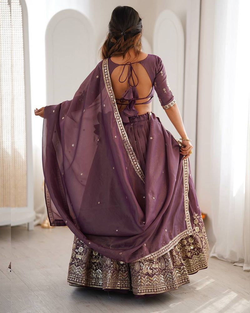 Blend Purple Color Shimmer Silk Lehenga Choli