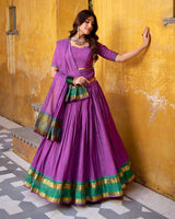 Elegant Purple Chanderi cotton half saree lehenga choli