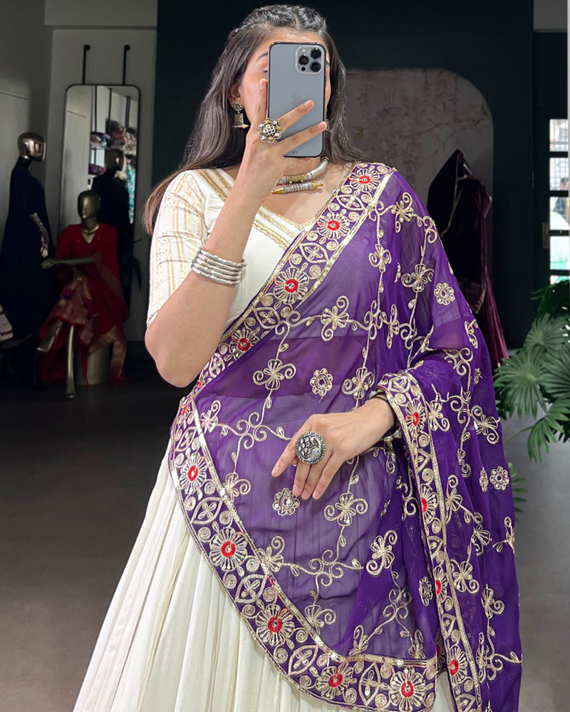 Traditional White Color Pure Rayon Lehenga Choli
