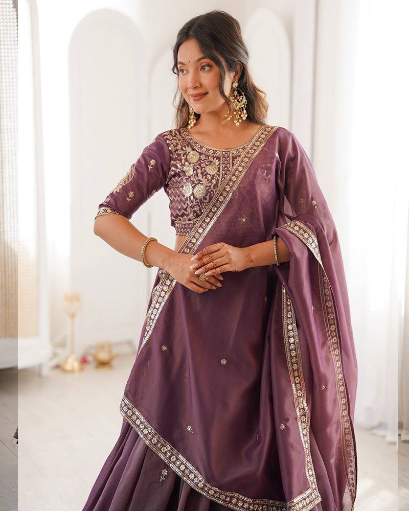 Blend Purple Color Shimmer Silk Lehenga Choli
