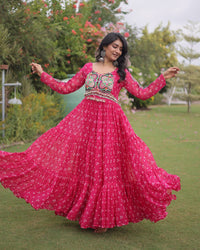 Four Color Georgette Bandhani Print Navratri Gown