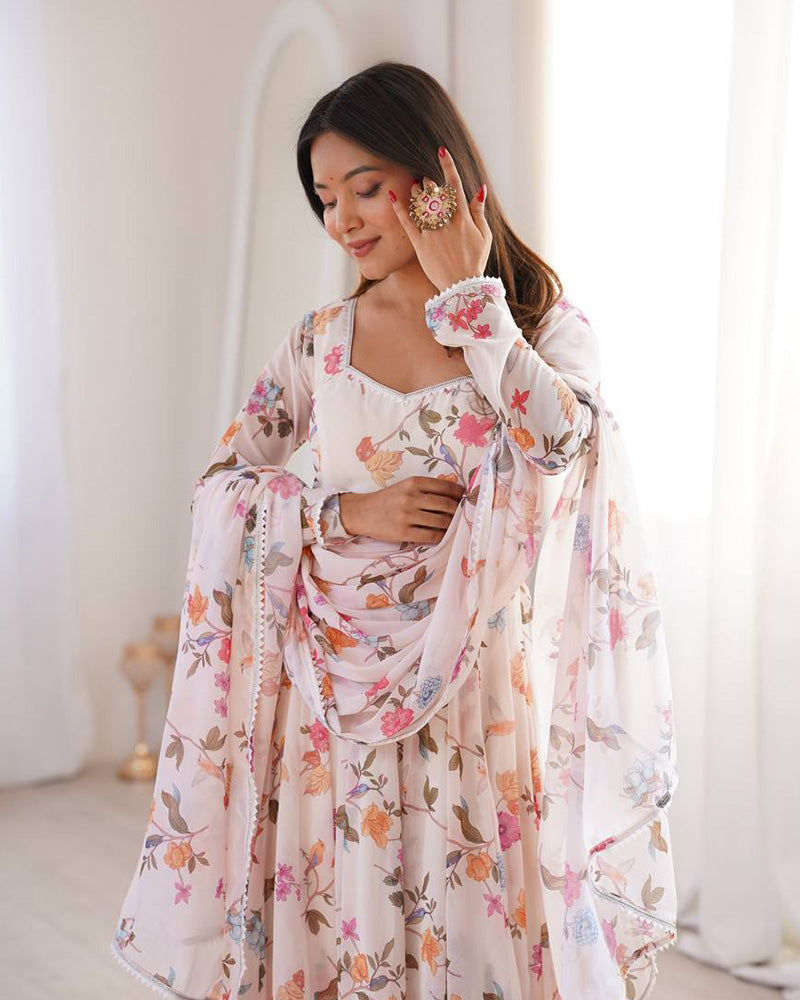 White Color Georgette Three Piece Anarkali Suit