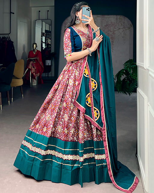 Teal Blue Colour Tussar Silk Navratri Lehenga Choli