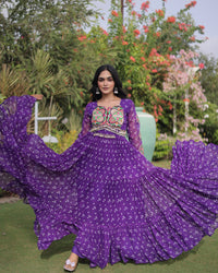 Four Color Georgette Bandhani Print Navratri Gown