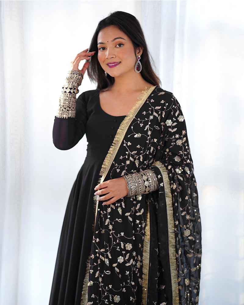 Black Color Soft Georgette Anarkali Gown With Heavy Embroidery Work Du TANHAI Black Color Soft Georgette Anarkali Gown With Heavy Embroidery Work Du TANHAI