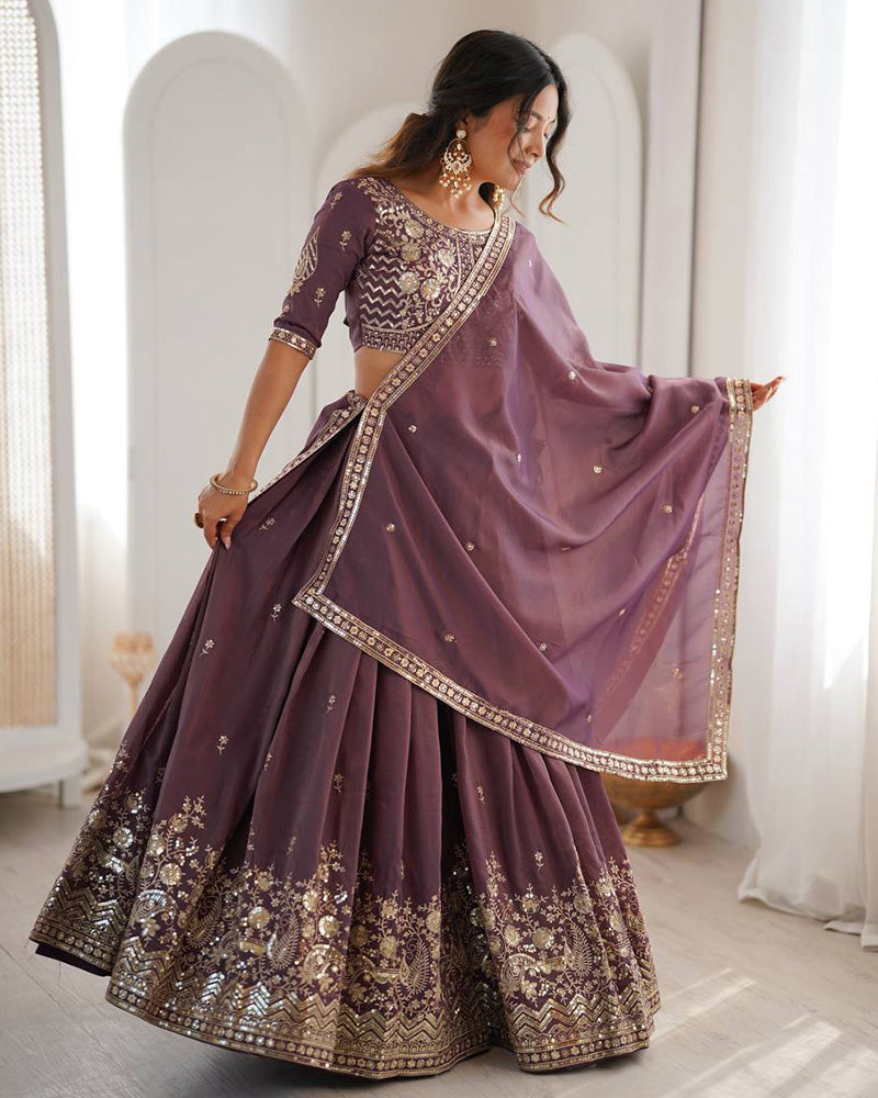 Blend Purple Color Shimmer Silk Lehenga Choli
